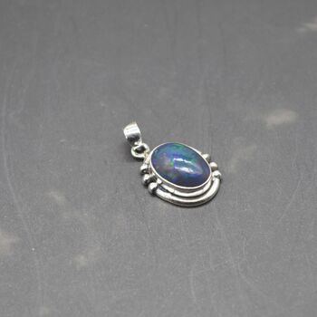 Black Fire Opal Pendant Necklace: Sterling Silver Chain, 5 of 11