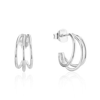 Cordoba Triple Rings Sterling Silver Hoop Earrings, 3 of 6
