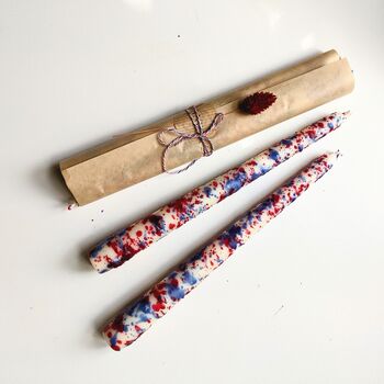 Handmade Coronation Dinner Candles, Red/Blue 'Confetti', 5 of 9