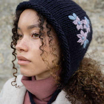Forget Me Not Knitted Navy Bonnet, 2 of 7