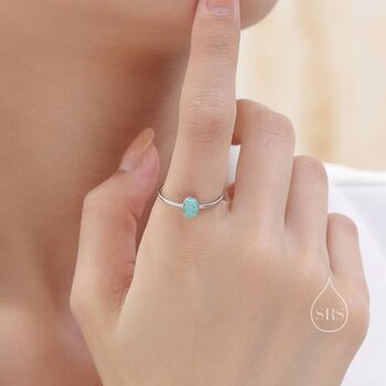 Aqua Green Opal Oval Ring In Sterling Silver, 2 of 10