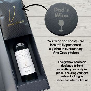 Vino Coco Father's Day Malbec Red Wine And 'Dad's Wine' Slate Coaster Gift Set, 5 of 8