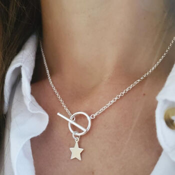 Sterling Silver Personalised Star Charm Toggle T Bar Necklace, 3 of 5