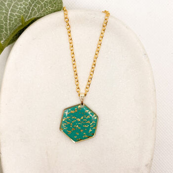 Aqua Gold Foil Speckled Hexagon Necklace, 3 of 9
