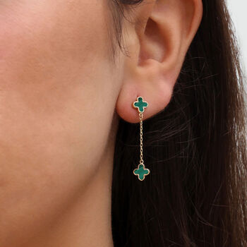 9ct Yellow Gold Malachite Petals Drop Earrings, 2 of 3