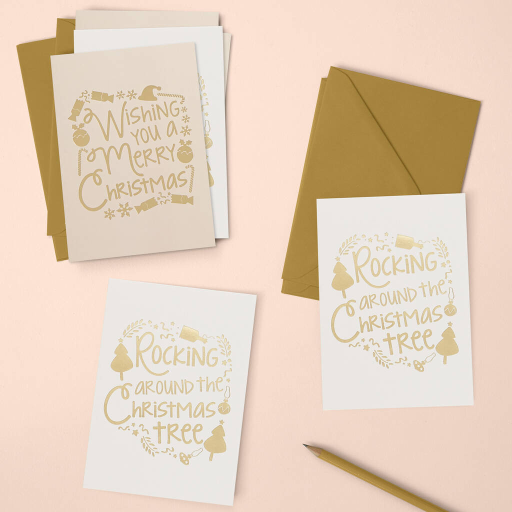 Pack Of Gold Foil Typographic Christmas Cards By Raspberry Blossom | notonthehighstreet.com
