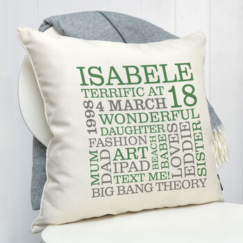 Personalised 18th Birthday Word Art Cushion, 8 of 9