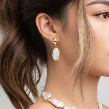 Shinju 18 K Gold Plated With Real Baroque Pearl Earrings, 2 of 6