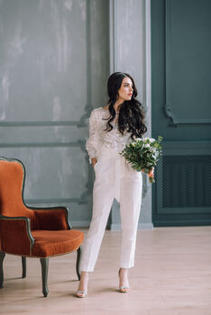 Ivory Lace Bridal Topper With Sleeves – Wedding Top Overlay, 12 of 12