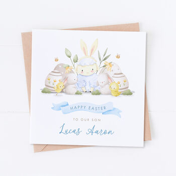 Personalised Pink Lamb And Chick Easter Card, 4 of 4