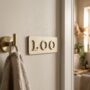 Loo Sign Pastel Yellow, Bathroom Toilet Sign Birch Wood, thumbnail 1 of 12