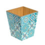 Wooden Waste Paper Bin Blue Moroccan, thumbnail 1 of 3