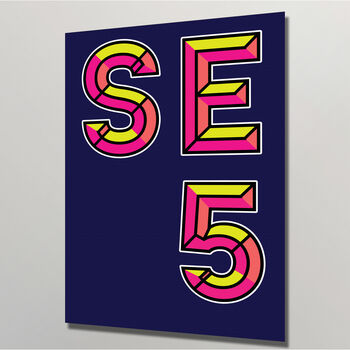 Se5 London Postcode Neon Typography Print, 4 of 4