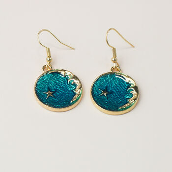 Rippled Blue Moon Gold Dangle Earrings, 3 of 4