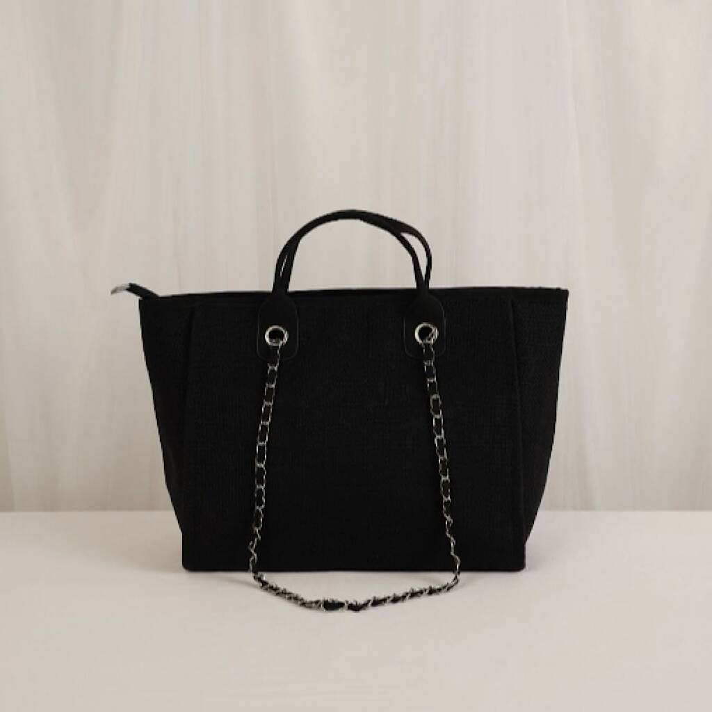 Personalized Monogram Black Linen Tote Bag