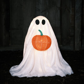 Light Up LED Ghost Holding Pumpkin Halloween Figure, 4 of 5