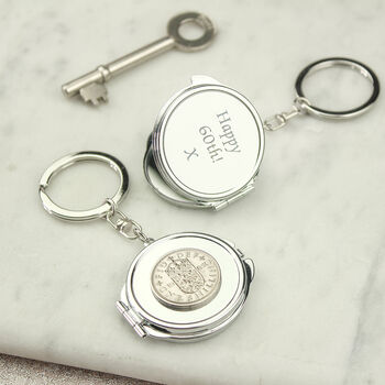 Personalised 60th Birthday Shilling Compact Mirror Keyring, 5 of 8