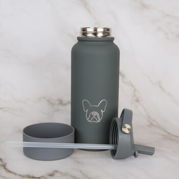 French Bulldog 30oz Water Bottle With Removable Dog Bowl In Grey/ Cream/ Pink, 2 of 9