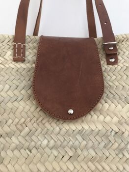 French Market Basket Bag Long Tan Leather Handles, 3 of 7