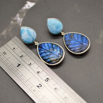Labradorite, Blue Larimar Sterling Silver Earrings, 7 of 9