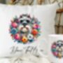 Personalised Schnauzer Summer Floral Dog Wreath Cushion And Mug Gift Bundle, thumbnail 1 of 4