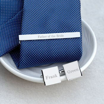 Personalised Silver Plated Tie Clip And Cufflink Set, 4 of 12