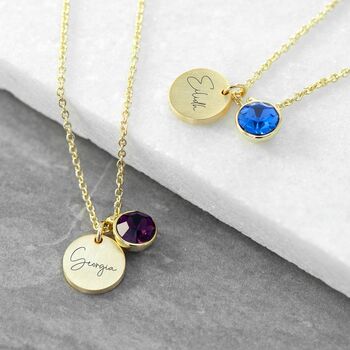 Personalised Gold Birthstone Crystal And Disc Necklace, 6 of 12