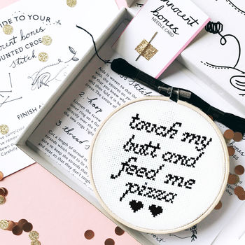 'Touch My Butt And Feed Me Pizza' Cross Stitch Kit, 3 of 5