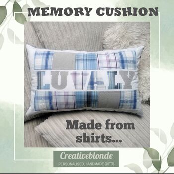 Memory Pillow, Keepsake Gift, Custom Made From Adult Clothes. Dads Shirts, Personalised Cushion, Decorative Patchwork Pillow, 2 of 12