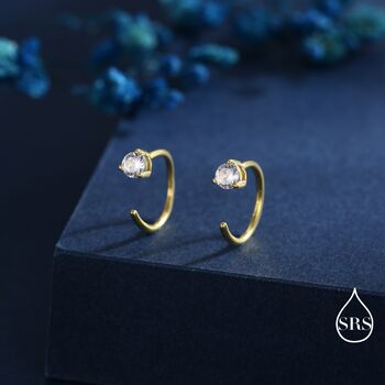 Clear Cz Dot Huggie Hoop Earrings In Sterling Silver, 6 of 11