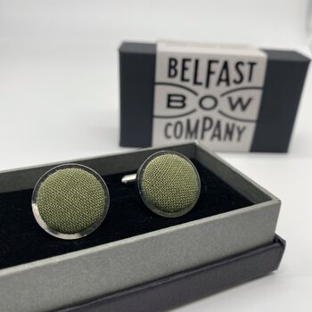 Irish Linen Cufflinks In Olive Green, 3 of 3