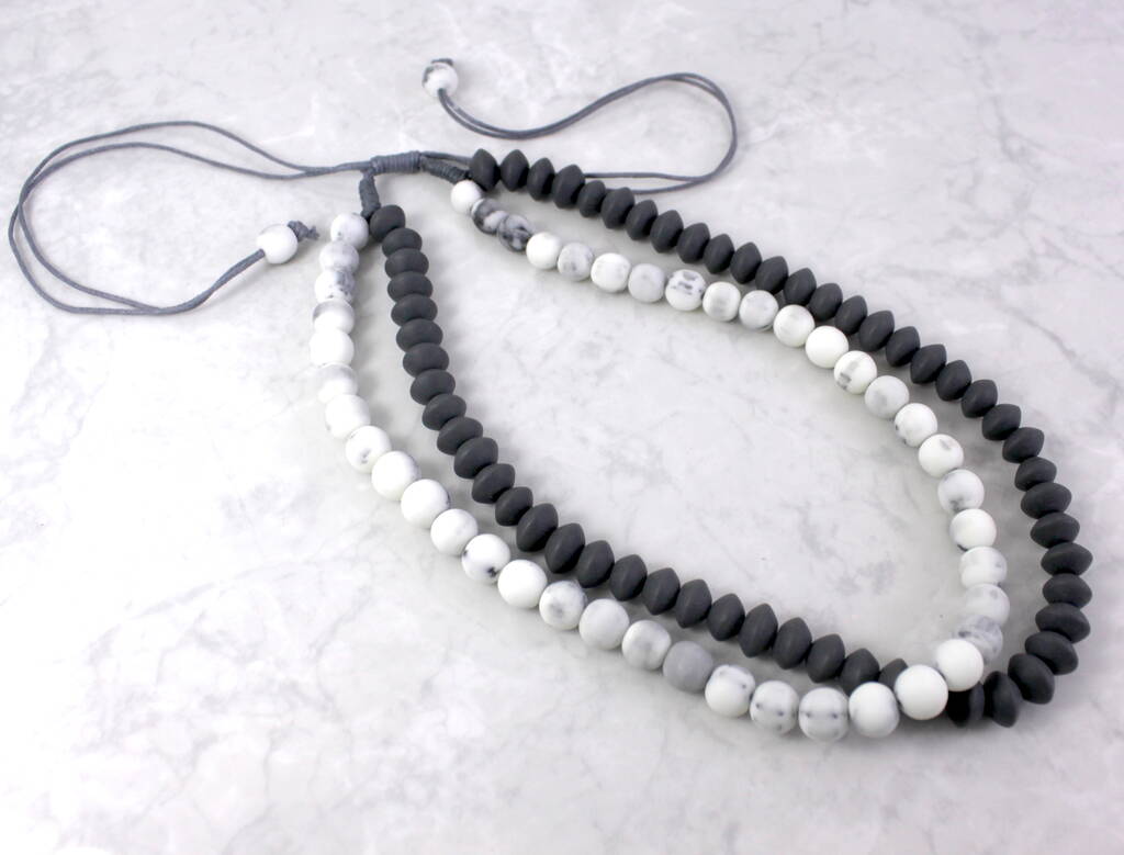 Grey And White Wood Bead Necklace By Lucy Loves Neko