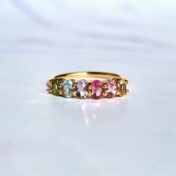 Rainbow Multicoloured Gemstone Half Eternity Ring, 3 of 12