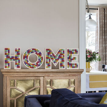 ‘Home’ Plywood And Wool Pom Pom Letters Decoration, 3 of 12