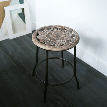 Carved Wooden Flower Stool, 3 of 4