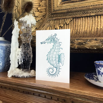 Hand Drawn Seahorse Illustrated Blank Greeting Card, 2 of 10