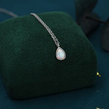Droplet White Opal Pendant Necklace In Sterling Silver, 4 of 10