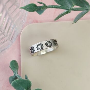 Seven Chakras Silver Band Ring Can Be Personalised, 2 of 7