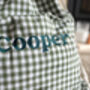 Personalised Green Gingham Gift Sack Embroidered, thumbnail 7 of 12