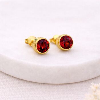 Gold Plated Sterling Silver July Ruby Birthstone Stud Earrings – 7mm, 2 of 7