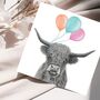 Floating Highland Coo Balloon Card, thumbnail 1 of 6