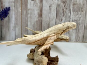 Hand Carved Wooden Whale Pair Sculpture Ornament, 7 of 12