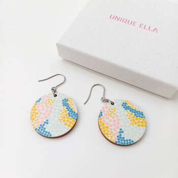 Mosaic Wooden Drop Earrings, 2 of 8