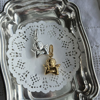 Sterling Silver Large Puffy Cherub Pendant Charm, 5 of 8