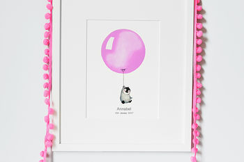 Personalised Fuchsia Pink Balloon Print For Girl's Room, 3 of 10