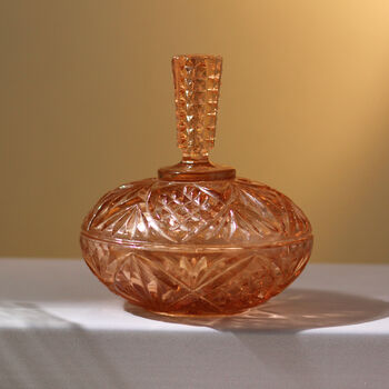 Vintage Glass Mid Century Art Deco Trinket Pot Peach, 2 of 3