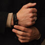 Bold Men's Braided Black Leather Bracelet With Sturdy D Shackle Screw Clasp, Artisan Jewellery, thumbnail 4 of 8