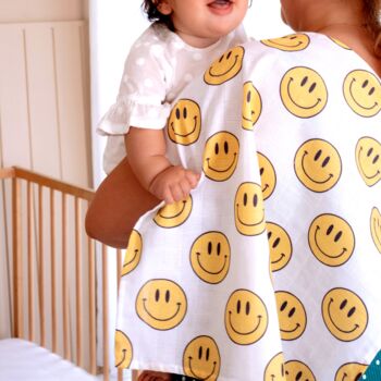 Muslin Square Baby Burp Cloth Smiley Set Of Three, 4 of 5