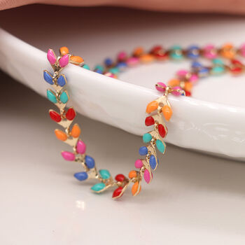 Golden Multicoloured Leaf Droplet Necklace, 3 of 5