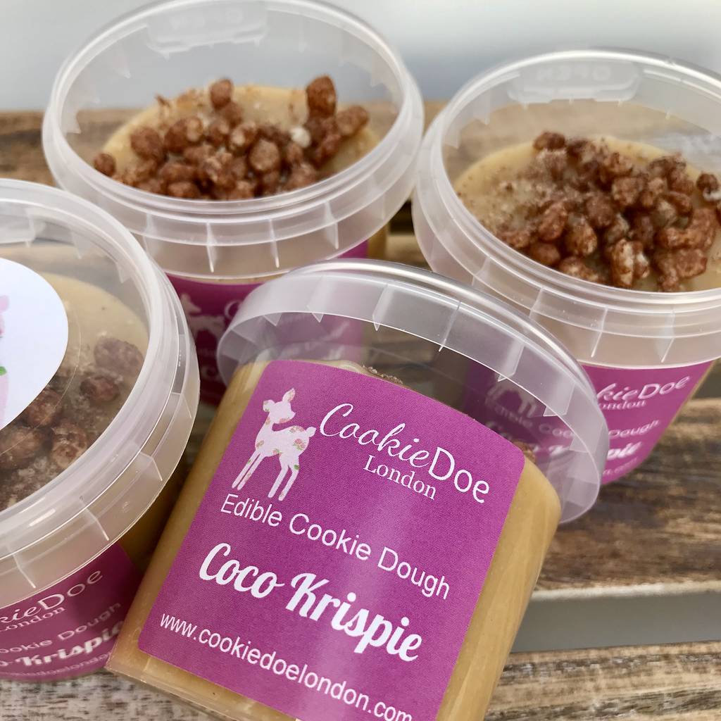coco krispie cookie dough single serving tubs by cookie doe london